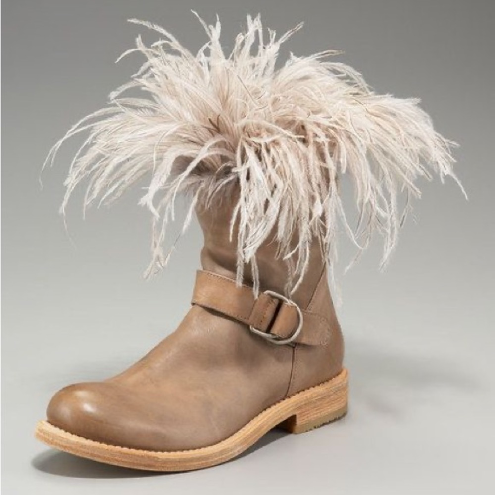 Brunello Cucinelli ostrich feather trimmed ankle boots